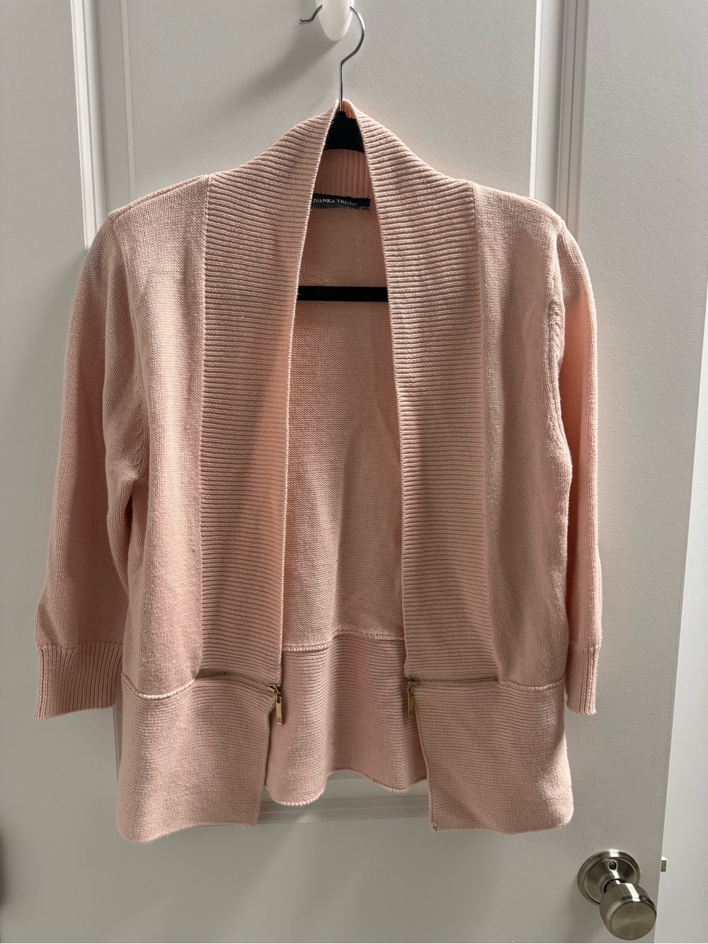 Ivanka Trump Blush Pink Open-Front Shawl Cardigan with Zip Details